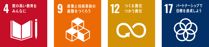 質の高い教育をみんなに 産業と技術革新の基盤をつくろう つくる責任つかう責任 パートナーシップで目標を達成しよう